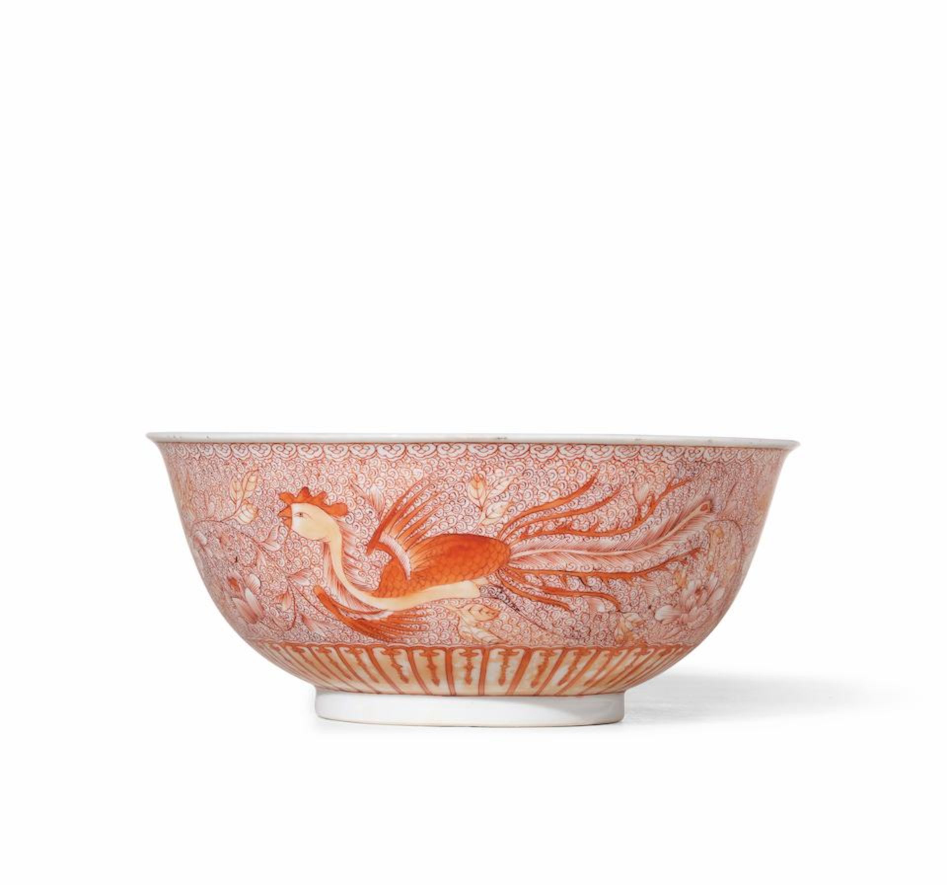 AN UNUSUAL IRON-RED DECORATED 'PHEONIX AND PEONY' BOWL Kangxi (2)