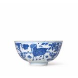 A BLUE AND WHITE 'SANYANG' BOWL Chang Ming Fu Gui four-character mark, 16th century