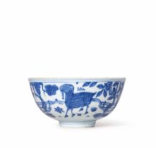 A BLUE AND WHITE 'SANYANG' BOWL Chang Ming Fu Gui four-character mark, 16th century