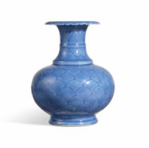 A RARE CARVED BLUE-GLAZED 'LOTUS' VASE Qianlong