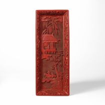 A CARVED CINNABAR LACQUER RECTANGULAR TRAY 16th century