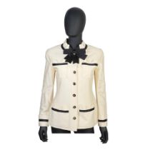 Karl Lagerfeld for Chanel: an Ivory White and Black Pussy Bow Silk Jacket Collection 25, Spring ...
