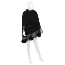 Christian Dior Boutique Fourrure: a Black Cashmere, Leather and Fox Fur Shawl/Throw