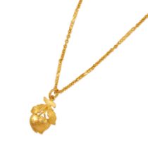 A 24K GOLD DOUBLE HEART PENDANT WITH A 22K GOLD CHAIN