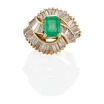 A 14K GOLD, EMERALD, AND DIAMOND RING