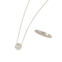A PLATINUM BAND AND 14K WHITE GOLD AND DIAMOND NECKLACE