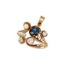 A 14K YELLOW GOLD, SAPPHIRE, AND DIAMOND PENDANT