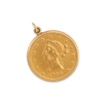 A 14K GOLD AND GOLD COIN PENDANT