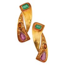 A PAIR OF 18K GOLD AND GEM-SET EARRINGS