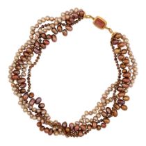 AN 18K GOLD, SUNSTONE AND FRESHWATER PEARL NECKLACE