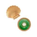 TWO 14K GOLD AND GEM-SET BROOCHES