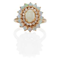 A 14K GOLD, OPAL AND DIAMOND RING