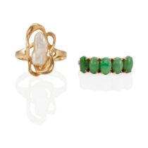 TWO 14K GOLD AND GEM-SET RINGS