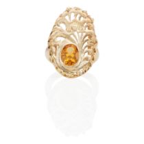 A 12K GOLD AND CITRINE RING