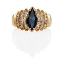 A 14K GOLD, SAPPHIRE, AND DIAMOND RING