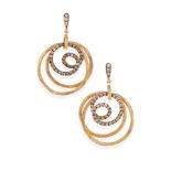 A PAIR OF 14K GOLD AND FANCY BROWN DIAMOND EARRINGS