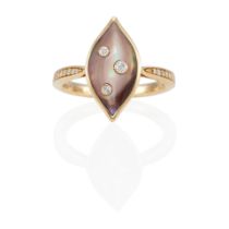 A 14K GOLD, MOTHER-OF-PEARL AND DIAMOND RING