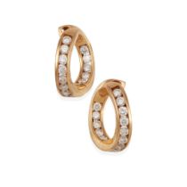 A PAIR OF 14K GOLD AND DIAMOND HOOP EARRINGS