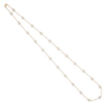 AN 18K GOLD AND CULTURED PEARL STATION NECKLACE