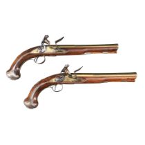 Pair of Brass Barrel Flintlock Pistols,