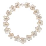 AN 18K WHITE GOLD, CULTURED PEARLS AND DIAMOND NECKLACE