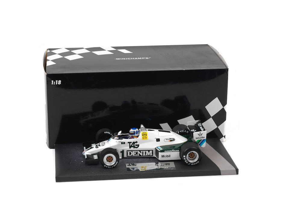 A boxed 1:18 scale model of Keke Rosberg's 1983 Williams Ford FW08C Monaco winner by Minichamps,