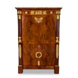 An Empire ormolu mounted mahogany secretaire a abattant Circa 1815, the marble top has been prev...