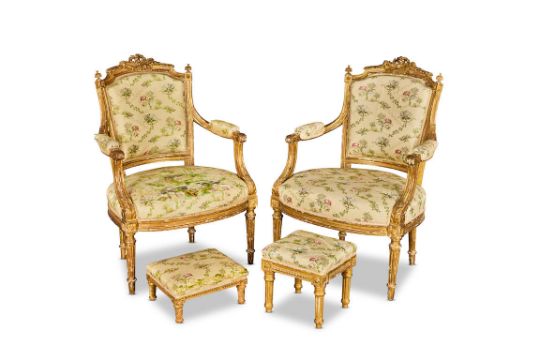 A pair of French late 19th century giltwood fauteuils in the Louis XVI style Together with two l... - Image 12 of 12