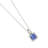 14K WHITE GOLD, TANZANITE AND DIAMOND PENDANT NECKLACE