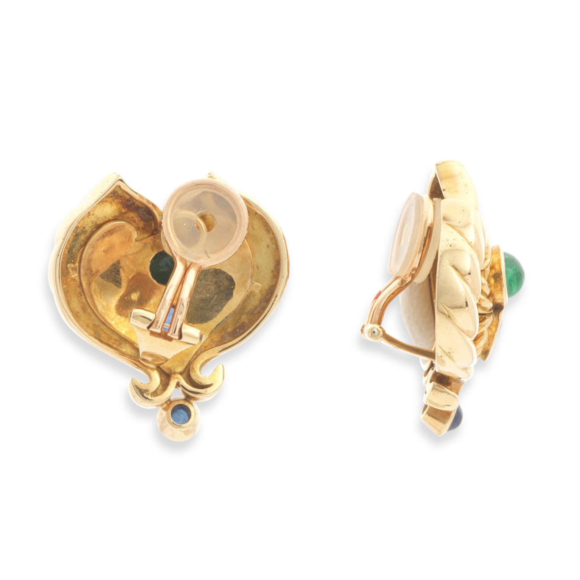 PAIRE DE CLIPS D'OREILLES EMERAUDES ET SAPHIRS - Bild 2 aus 2