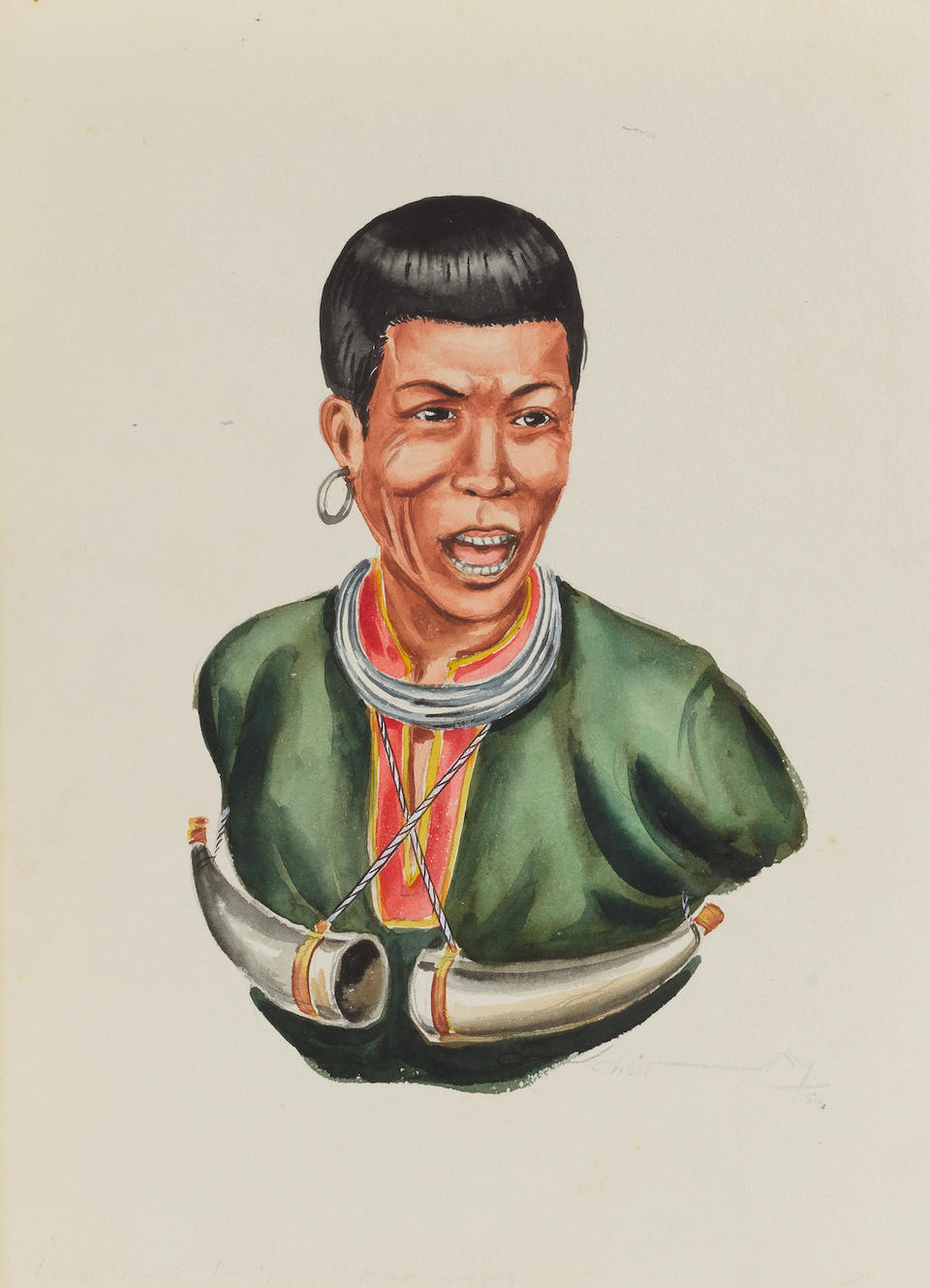 Thein Han (Burmese, 1910-1986) A set of three Burmese portraits. Together with 6 unframed Burmes... - Image 13 of 15