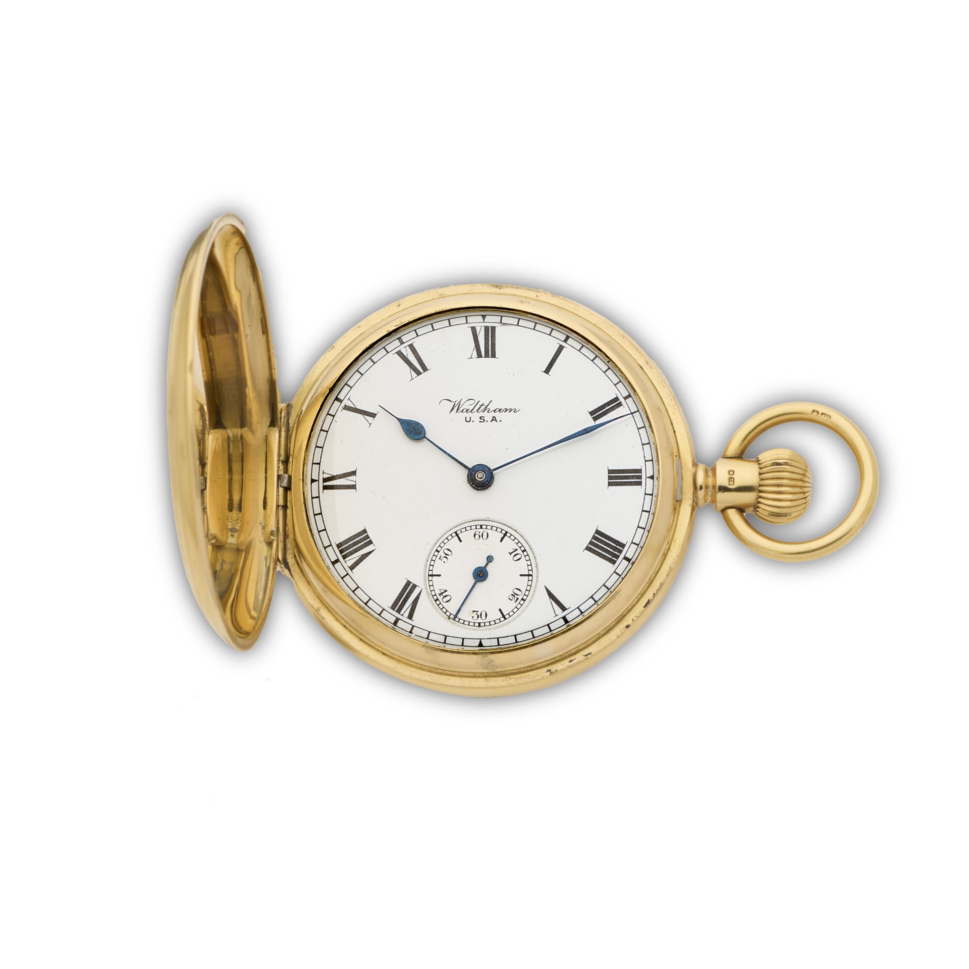 Waltham. An 18K gold keyless wind full hunter pocket watch Birmingham Hallmark for 1921