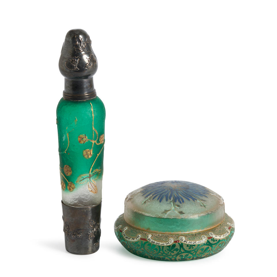 DAUM GLASS PERFUME AND BOX France, late 19th/early 20th century, perfume with acid-etched and gi...