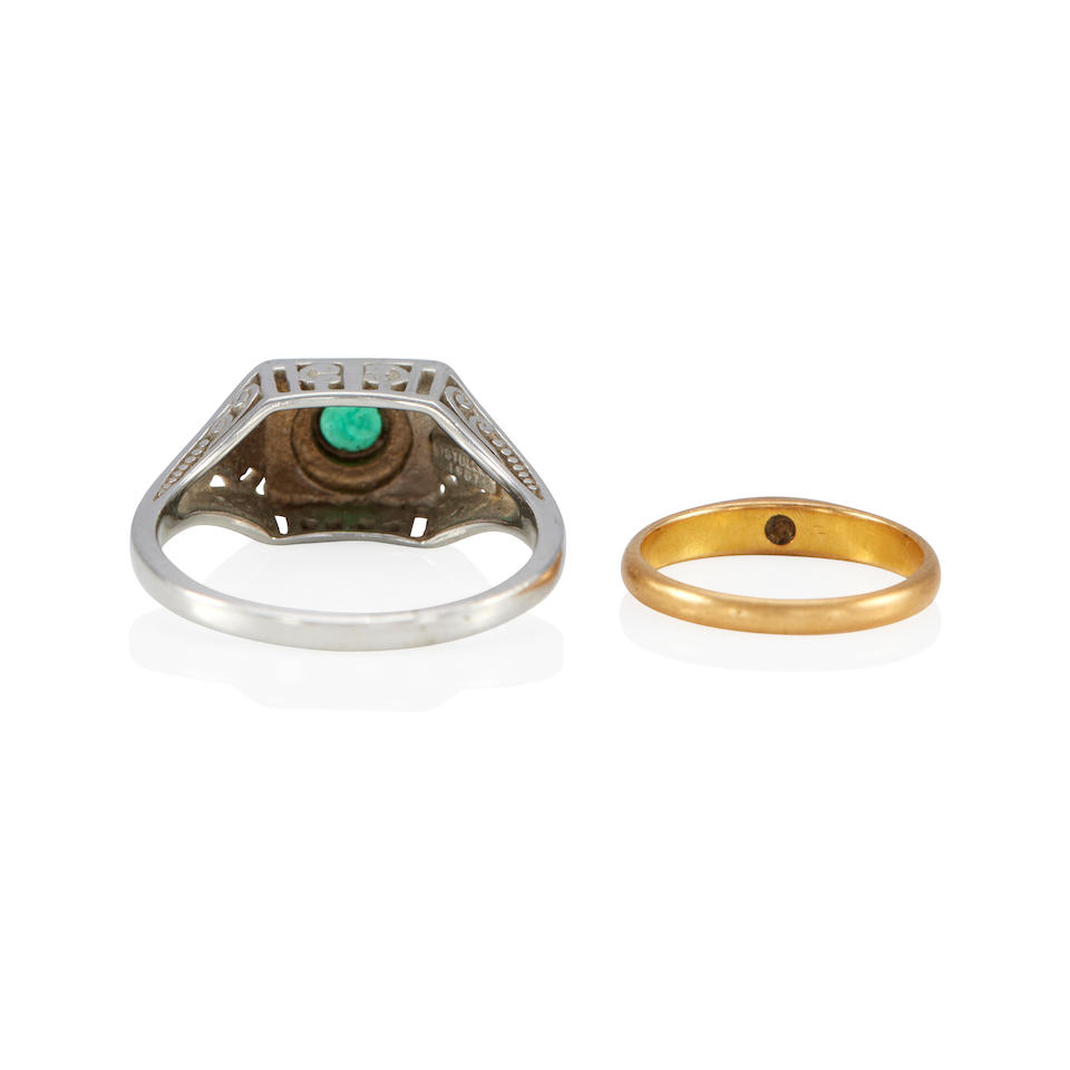 ONE 20K GOLD AND DIAMOND RING AND ONE PLATINUM AND EMERALD RING - Image 2 of 3