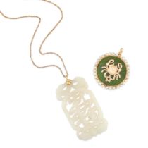 GOLD, GOLD-PLATE, CULTURED PEARL, AND NEPHRITE PENDANT NECKLACES