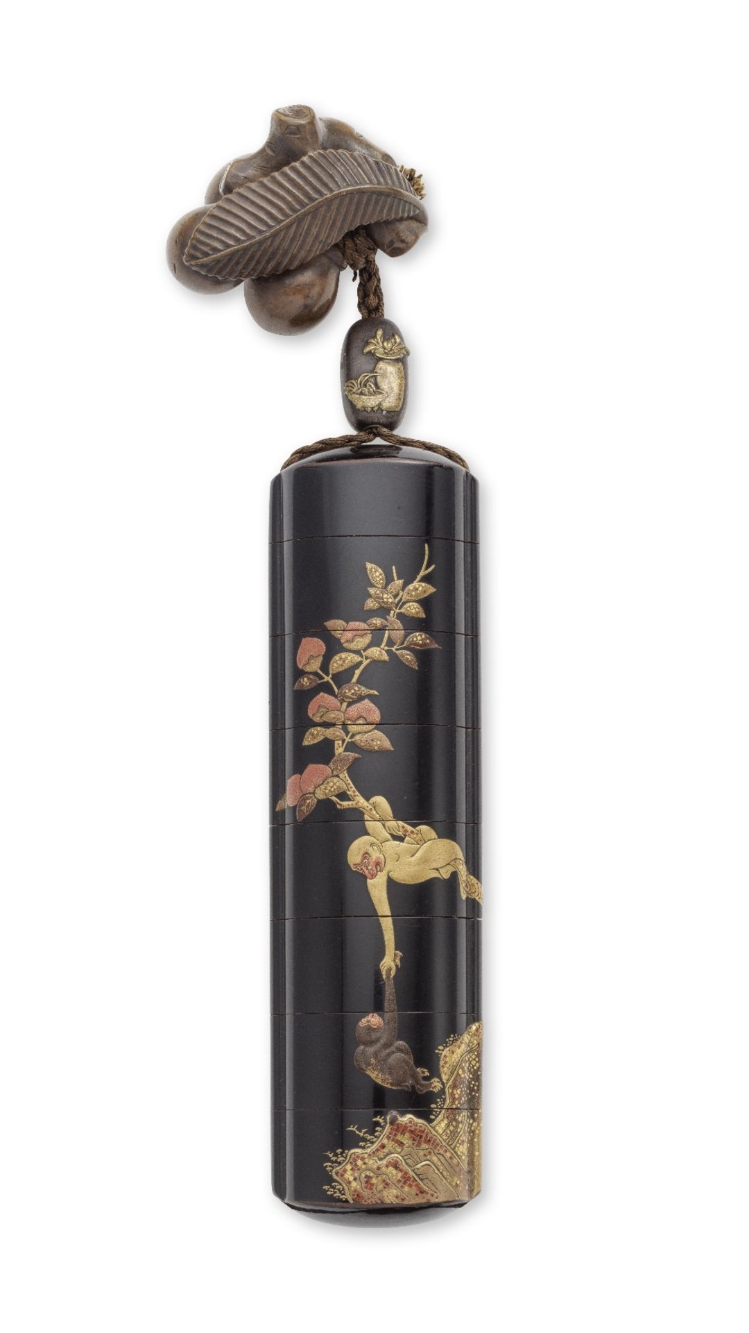 A BLACK-LACQUER SLENDER TALL SEVEN-CASE INRO Edo period (1615-1868), probably 19th century