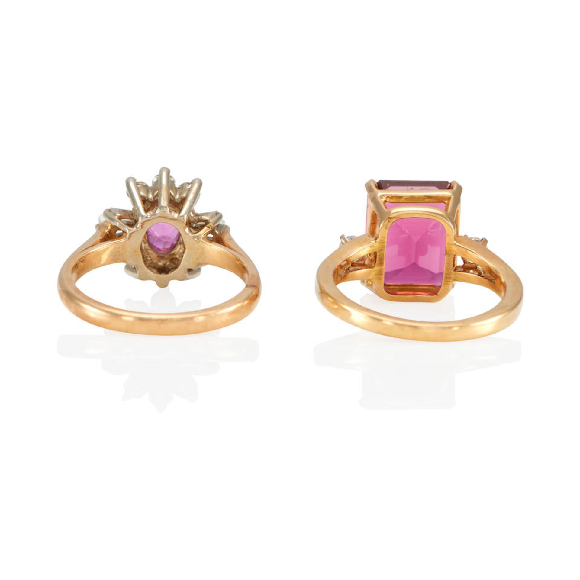 TWO 14K GOLD, PINK TOURMALINE AND DIAMOND RINGS - Bild 2 aus 3