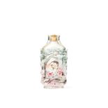 AN INSIDE-PAINTED GLASS 'ROOSTERS AND CRANE' BAMBOO-FORM SNUFF BOTTLE Ye Zhongsan, cyclically da...