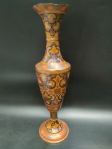 A mid century Indian Enamelled Brass bulbus topped Urn [55cm]