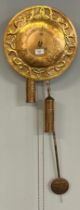 Antique Arts and crafts brass worked Celtic design wall clock with pendulum & weights