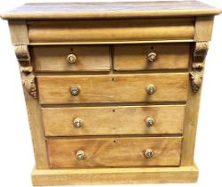 Antique pine chest of drawers, the rectangular top over a frieze drawer and two short drawers and