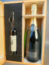 A Fortnum & mason brut reserve champagne & English cassis in fitted wooden display case