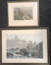 Two Artworks E.Goodell Coloured engraving ''Dunbar Castle'' [Frame 33x40cm] Coloured Engraving ''