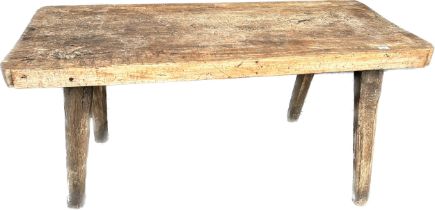 Victorian oak butchers block table, raised on square tapered legs [73x56.5x59cm]