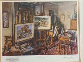 J. McIntosh Patrick Limited edition print ''The Artist's Studio'', signed. 715/850. [frame 60x70cm]