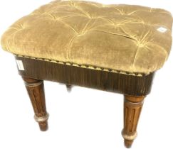 19th century mechanical rise and fall stool, with button upholstered cushion top, raised on