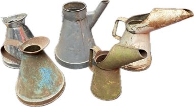 A Collection of antique oil cans & A silver plated 1/2 galleon water jug