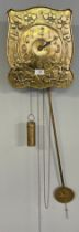 Antique arts and crafts brass worked foliage design wall clock with pendulum & weight