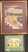 Two Indian Artworks Hand painted picture depicting Maharaja Procession on silk, unsigned. [Frame