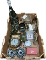 A Selection of collectables & clocks; Devon Lotus studio pottery, Metamec wall clock & art deco